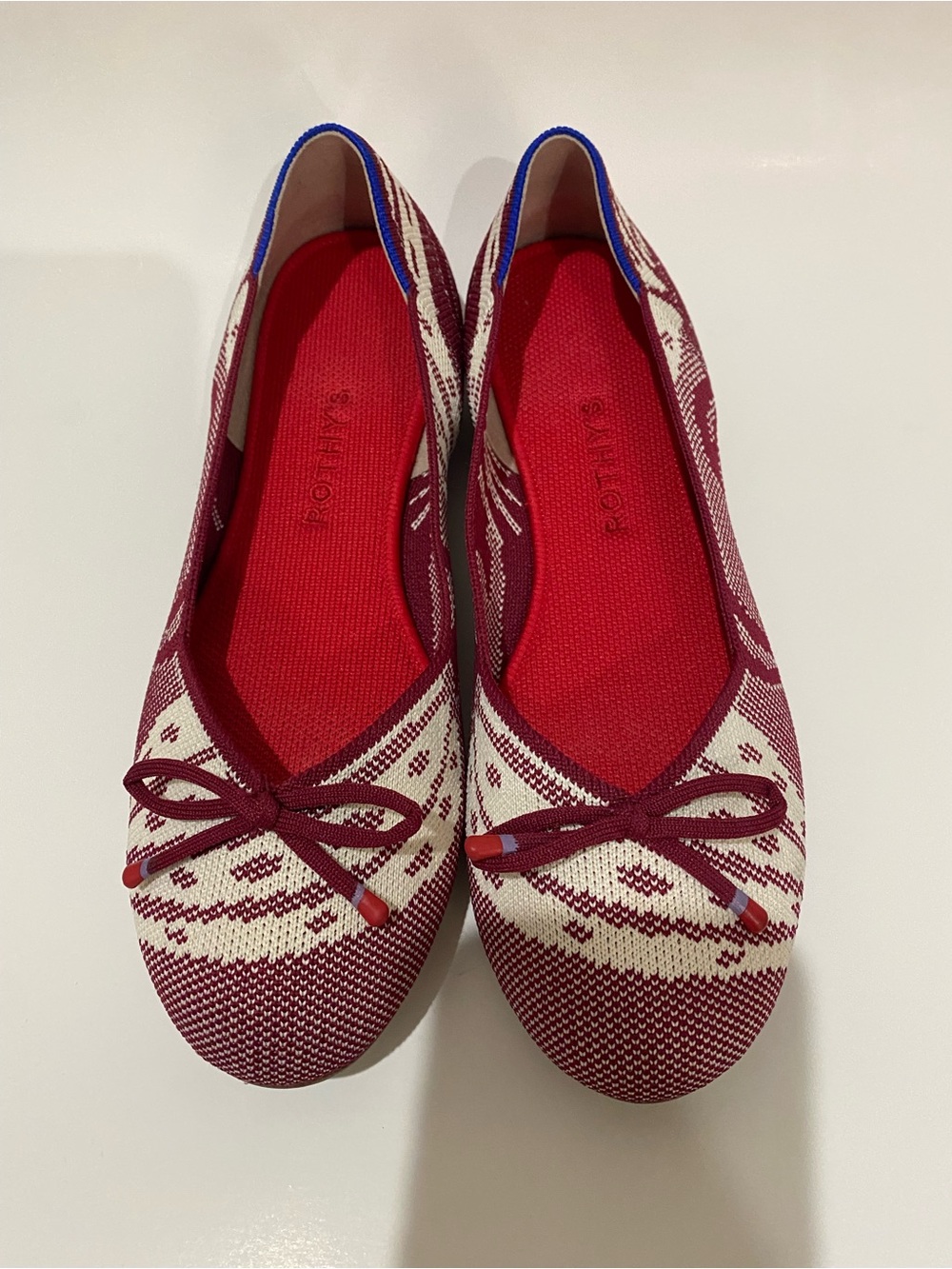 Rothy’s Botanical Burgundy Patterned Knit Ballet Flats Round Toe 8.5